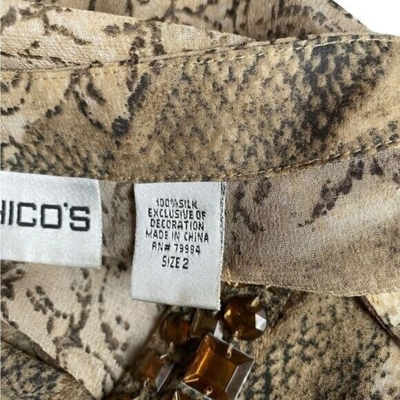 Chicos Silk Blouse Large Floral Artsy Embellished Fairycore Bohemian Whimsigoth - Picture 7 of 9